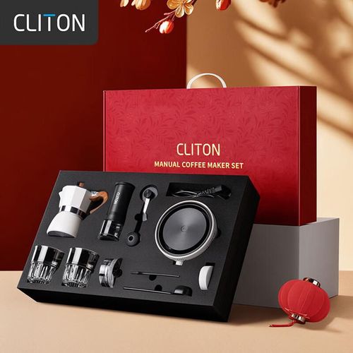 Juego de Café CLITON Set Moka Italiana con Molino Manual y Estufa Eléctrica 500W