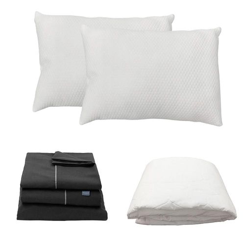 Protector Ultra Spring Air Queen Size+ Sabanas Royal Touch Negro+ Almohada Frosty 2 CZD