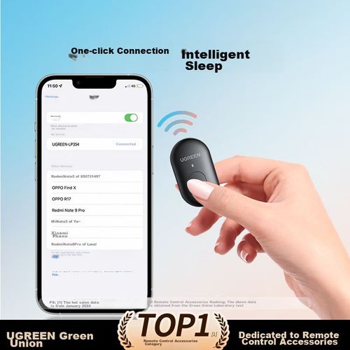 Control remoto Bluetooth UGREEN LP354 para selfies y videos compatible con Apple, Xiaomi y Huawei
