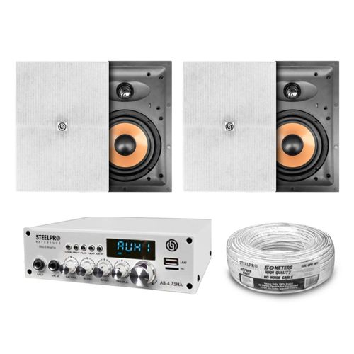Kit Amplificador Bt 300w 4 Bocinas Ambiental 6.5 By Steelpro Blanco 300 W+