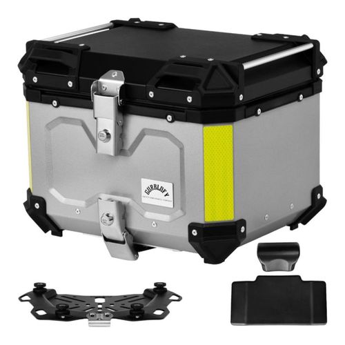 GURBLOFY Maletero Porta Equipaje - Caja para Motocicleta de 45L, Caja Trasera de Aluminio - soporte universal - Sistema Antirrobo, Impermeable - Plata