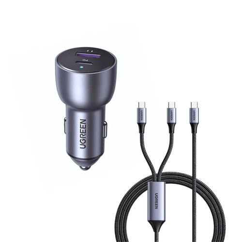 Cargador Dual de Auto Ugreen 52.5W con Cable Reforzado Micro USB Negro 1m