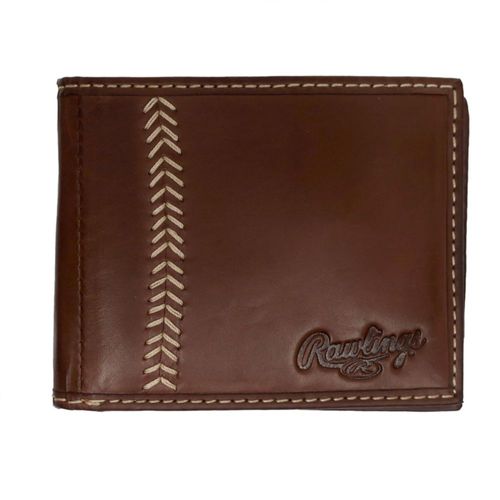 Billetera Rawlings con puntadas de béisbol piel doblada color chocolate