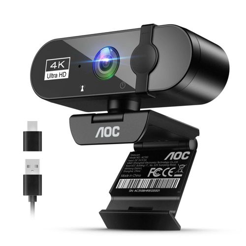 Cámara web AOC 4K para PC con micrófono cubierta de privacidad con campo de visión de 99°