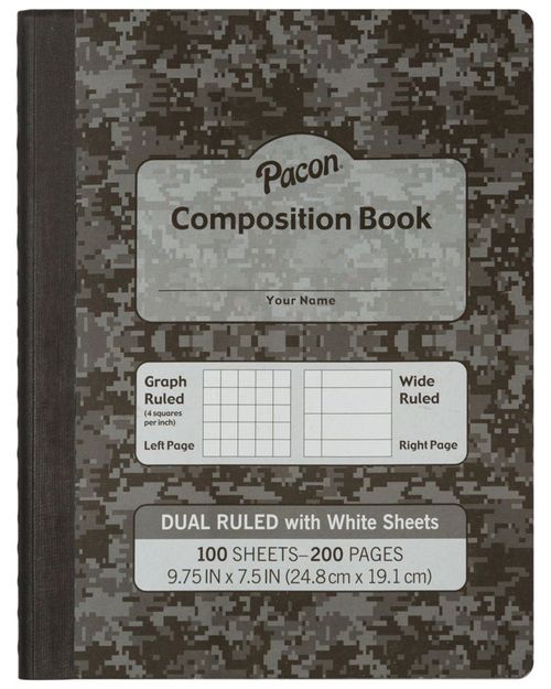 Libro de composición Pacon con doble línea cuadriculada de 1/4 y 3/8 de ancho rayado
