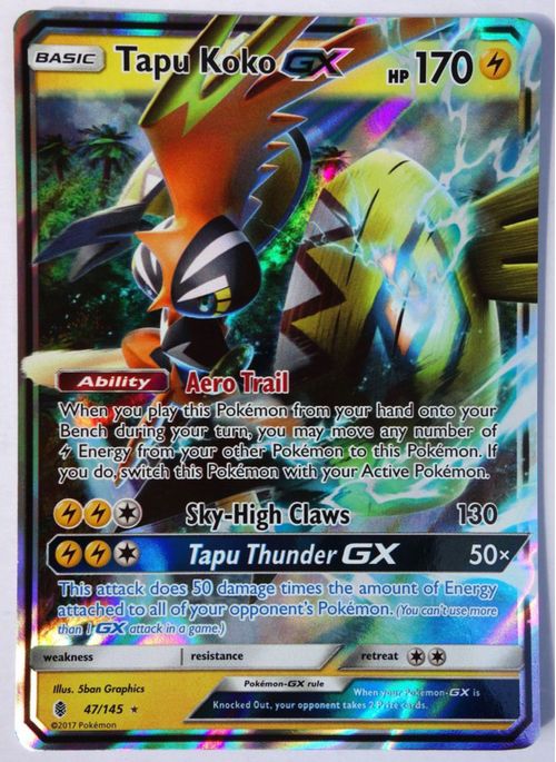 Tarjeta coleccionable Pokémon Tapu Koko GX 47/145 ultra rara