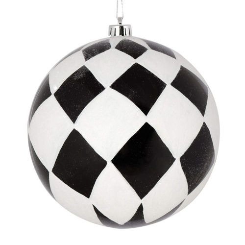 Adorno navideño Vickerman en forma de bola negra de 8 cm con purpurina blanca