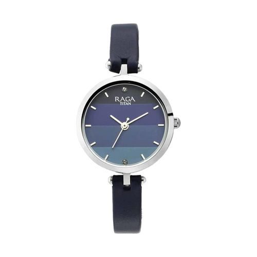 Reloj Titan Raga Viva para mujer con esfera azul y correa de piel