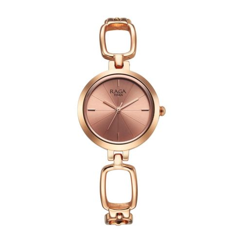 Reloj Titan analógico de latón para mujer esfera de oro rosa casual