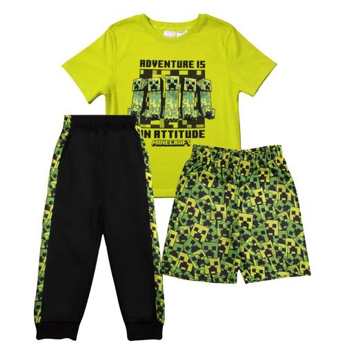 Conjunto de 3 Piezas para Niños Minecraft: Remera Shorts y Joggers Talla 8