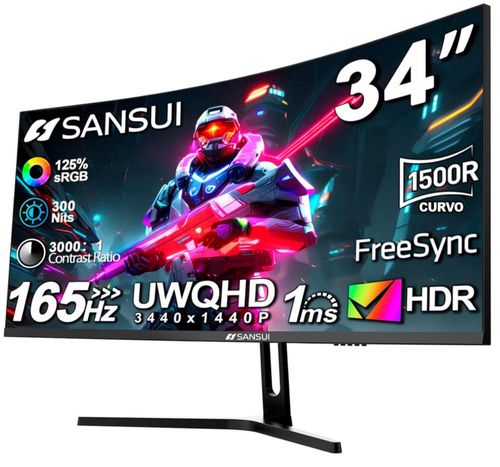 Monitor de Computadora Gaming Curvo 34" Sansui ES-G34C5 UWQHD (Cable HDMI incluido)