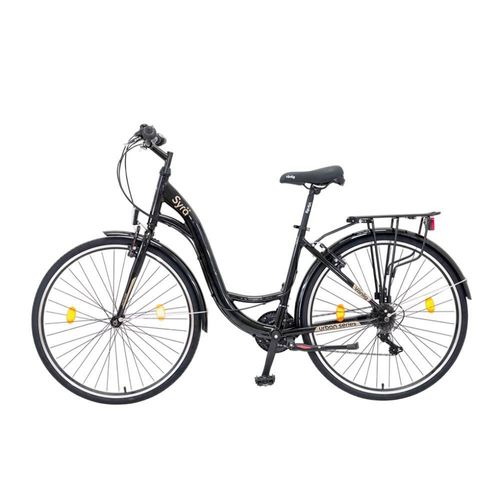 Bicicleta de Ciudad R28 21 Velocidades Syra Vanlig Frenos V Brake Shimano Suspensión Rígida Llantas de Aluminio y Caucho Unisex Urbana Negra
