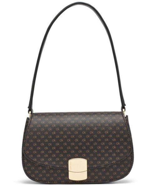 Bolso de hombro Calvin Klein Alina con solapa marrón/caqui/negro PVC