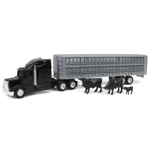 Semirremolque de juguete ERTL a escala 1/64 con remolque para ganado y ganado