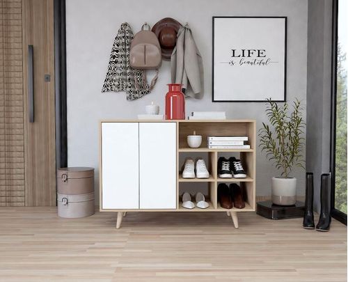 Mueble Zapatero Burdeos Beige y Blanco