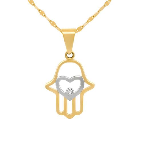 Cadena con dije mano fatima 2 oros sólido 10k