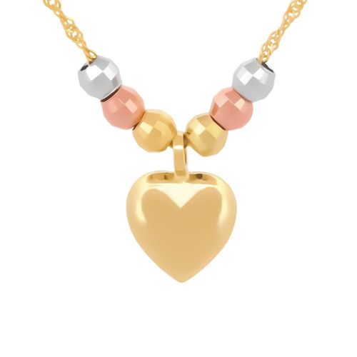 Cadena gargantilla dama corazón bolas facetadas 3 oros 10k sólido