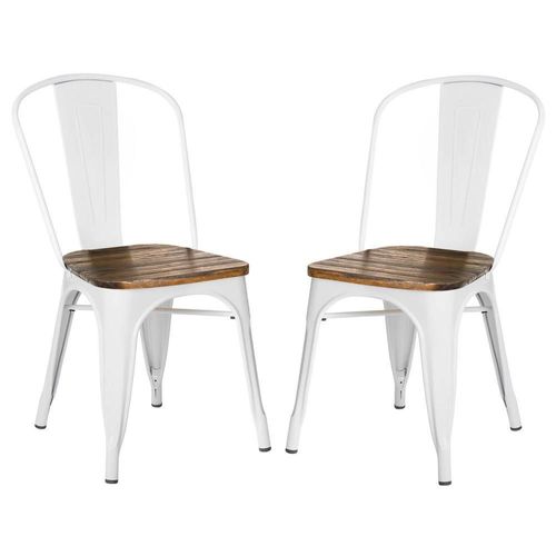 Set silla tolix metal asiento madera 2 pzas vintage exterior blanco