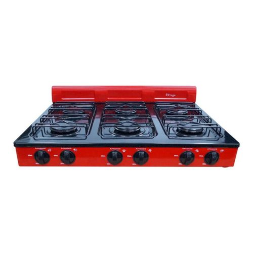 Parrilla Fraga 6 quemadores Porcelanizada con comal P330 Negro Rojo