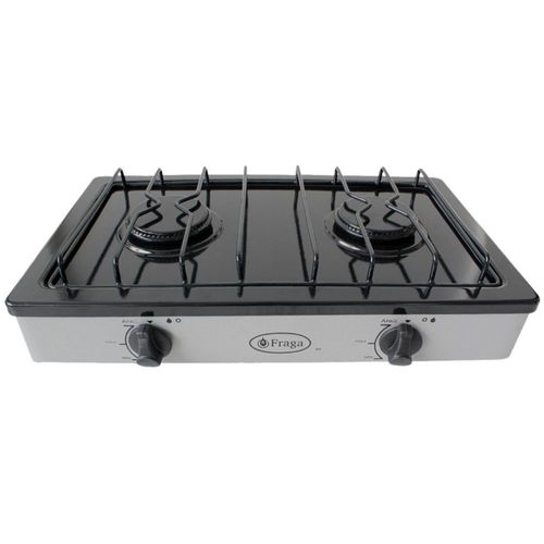 Parrilla Fraga 2 quemadores de mesa P104 Porcelanizada en Negro con Gris.