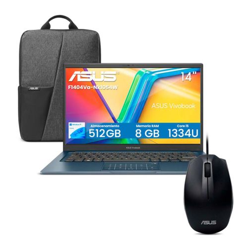 LAPTO ASUS VIVOBOOK F1404VA-NK1054W AZUL + MOCHILA Y MOUSE 90NB10I1-M019C0