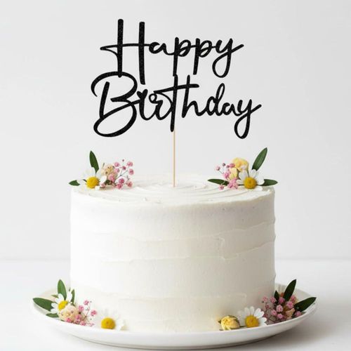 Decoración para tartas Sleyberoy con purpurina para cumpleaños hecha a mano color negro