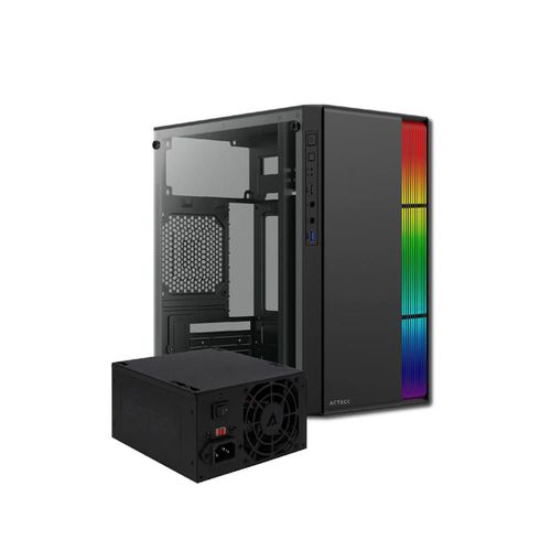 Gabinete acteck fusion ii gi440 micro atx mini torre fuente 500w acrilico negro