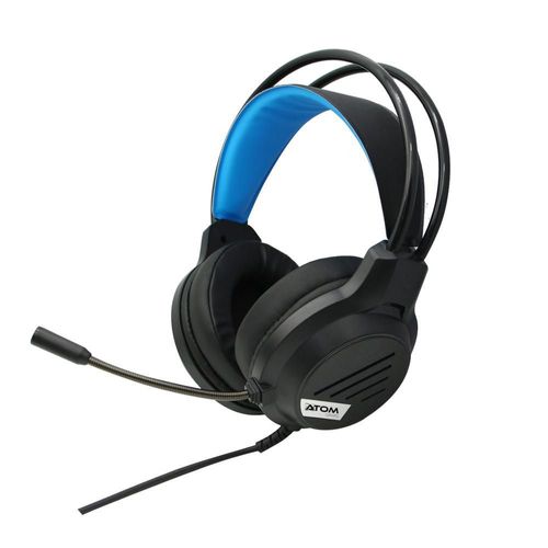 Audifonos diadema gamer alámbricos atom games azul