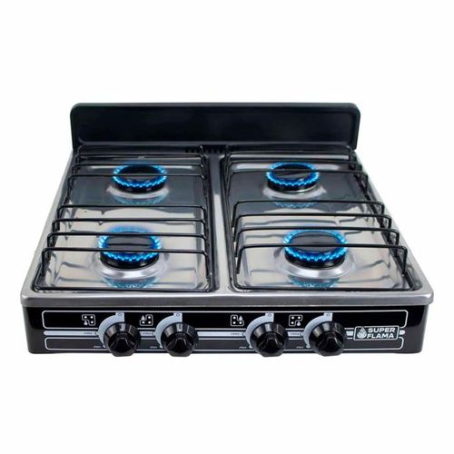 PARRILLA 4 QUEMADORES CON CUBIERTA DE ACERO COLOR GRIS MARCA SUPERFLAMA