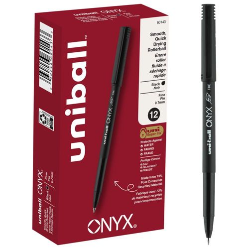 Bolígrafos Rollerball Uni-Ball Onyx Punta Fina 0.7mm Negro 12 unidades