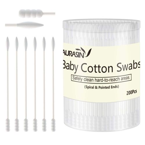 Bastoncillos de algodón AURASIN Baby 200 unidades con punta en espiral