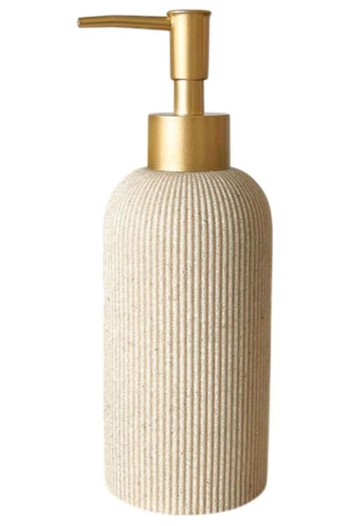 Dispensador de jabón Lunestella Sand Beige con bomba de oro mate 200 ml