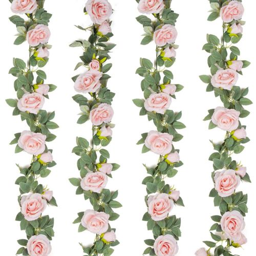 Guirnalda artificial de rosas TELDRASSIL con flores falsas de 8 m rosa