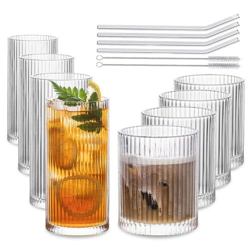 Set de cristalería INSETLAN Vintage 4 Highball 350 ml 4 Rocks 400 ml