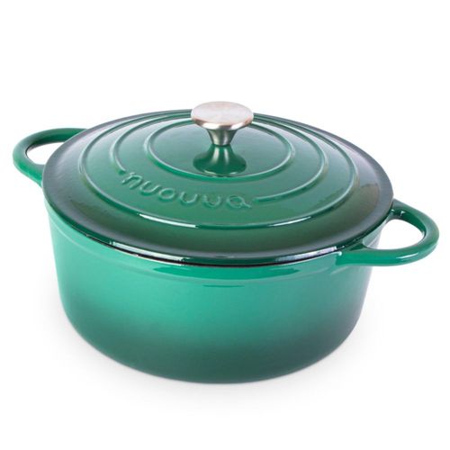 Olla holandesa Nuovva de hierro fundido esmaltado de 64 litros con tapa verde oscuro