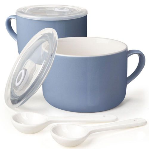 Cuencos de sopa Wareland de cerámica de 900 ml con asas y cucharas juego de 2