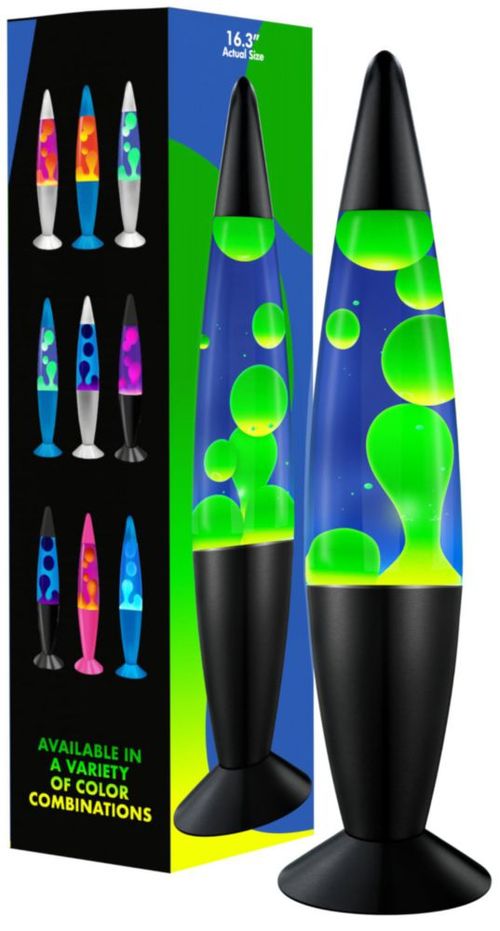Lámpara Liquid Motion JAMBO Magma Light de 16 pulgadas azul con cera amarilla/verde