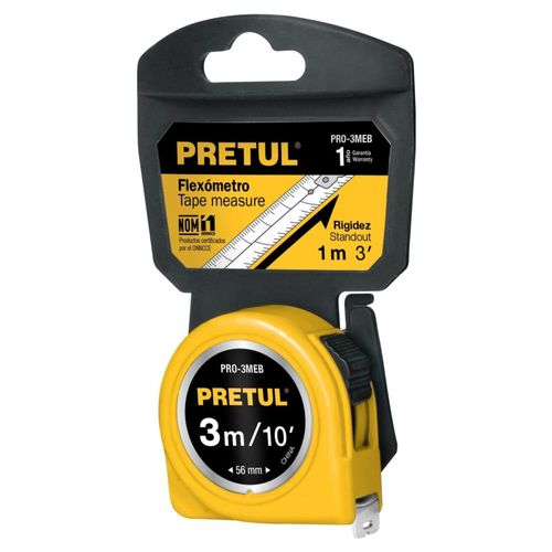 Flexómetro Amarillo 3mcinta 1/2' Tarjeta Plás Pretul 21605