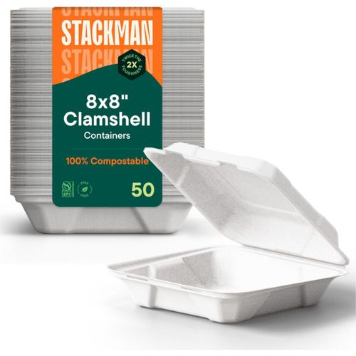 Recipientes de comida para llevar Clamshell Stack Man 8 x 8 paquete de 50