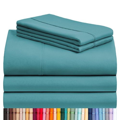 Juego de sábanas LuxClub Split King color verde azulado con bolsillos de 18 pulgadas de profundidad