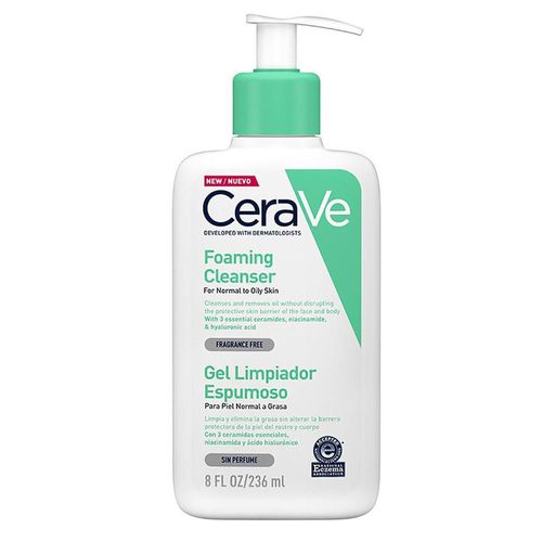 Gel limpiador espumoso cerave para piel normal a grasa 236ml