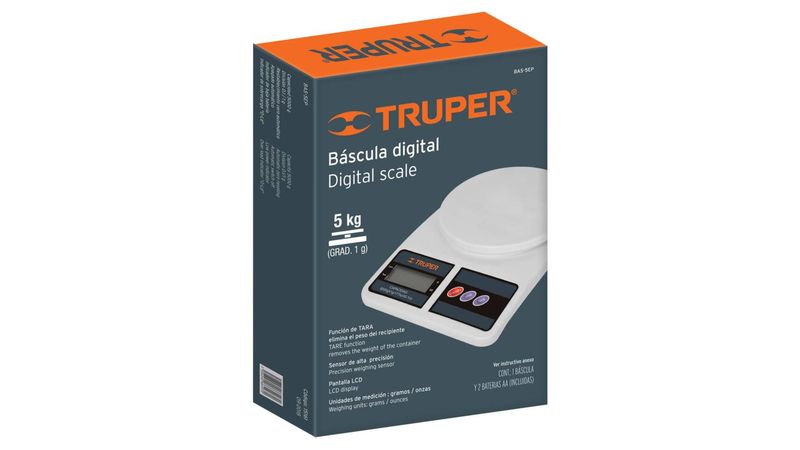 Báscula Digital Base Plástica Para Cocina 5kg Truper 15161