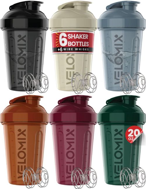 Botella mezcladora de proteínas VELOMIX 600 ml paquete de 6 con batidor de alambre