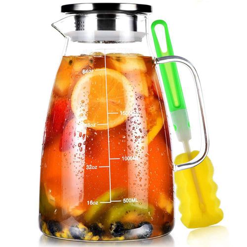 Jarra de vidrio Aofmee de 2 litros con tapa línea de báscula acero inoxidable