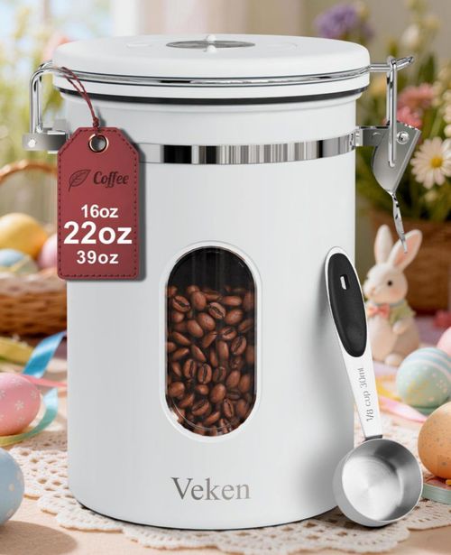 Bote de café Veken hermético de acero inoxidable de 650 ml color blanco