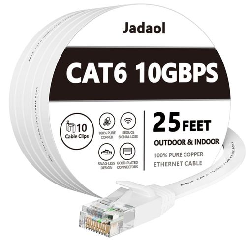 Cable Ethernet Jadaol Cat 6 de 25 pies y 10 Gbps compatible con Cat8 Cat7 blanco