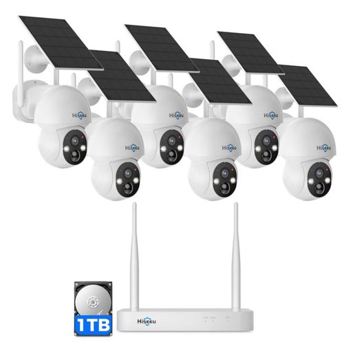 Kit de 6 cámaras de seguridad Hiseeu WTD504 Solar 4MP con 1 TB