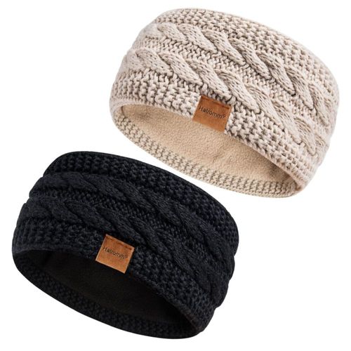 Diademas Hatromm de lana de invierno para mujer paquete de 2 color negro y beige