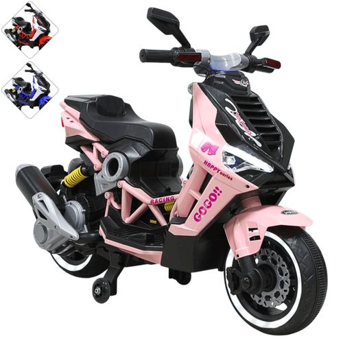 Motocicleta Eléctrica Montable para Niños Luces LED Bluetooth Llantas de Equilibrio Batería 12V Diseño Sport - Rosa