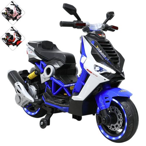 Motocicleta Eléctrica Montable para Niños Luces LED Bluetooth Llantas de Equilibrio Batería 12V Diseño Sport - Azul